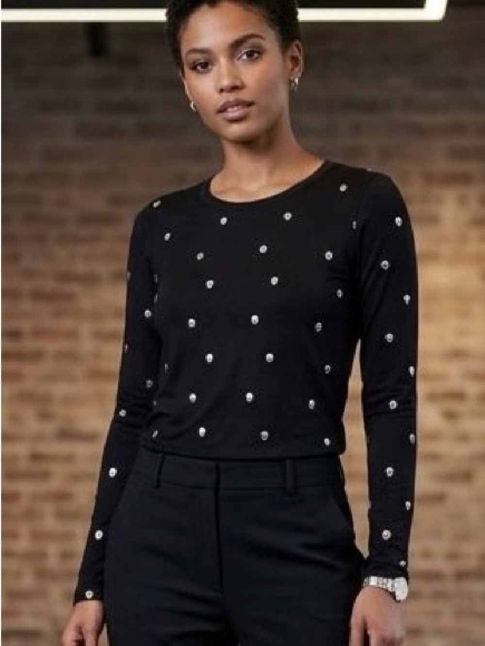 Poof! Black Long Sleeve Sweater with Silver Dot Embellishments P